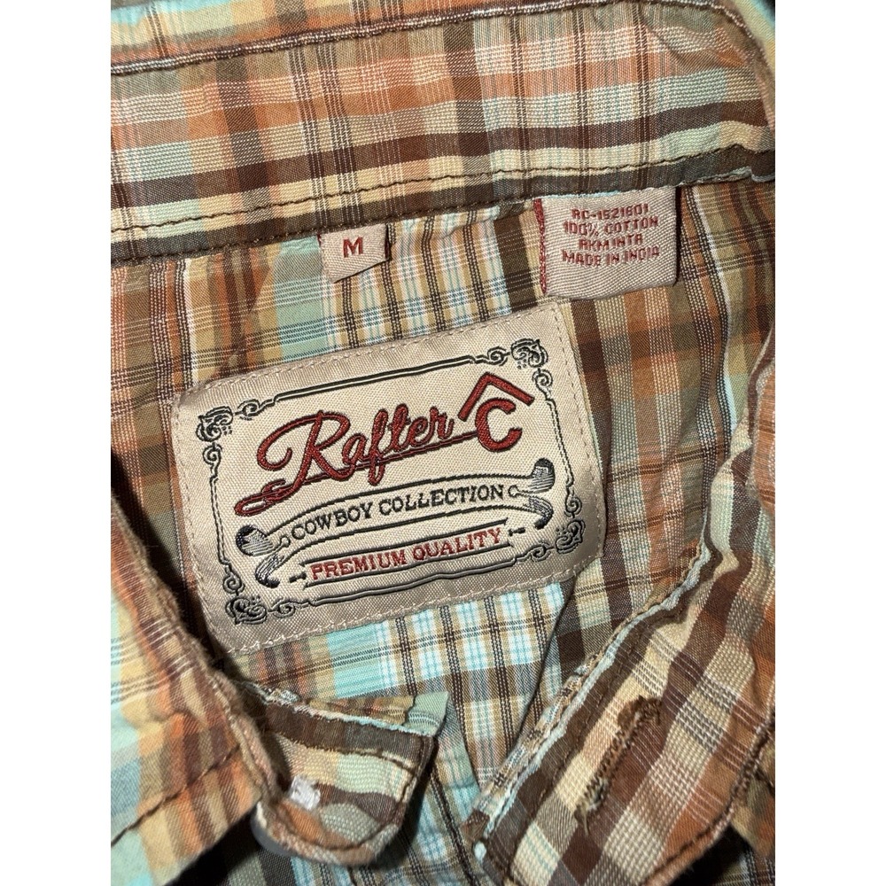 Rafter C Cowboy Collection Western Shirt Mens Medium Pearl Snap Heavy Stitch - Picture 2 of 8